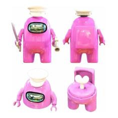 Boneco Blocos De Montar Among Of Us Skin Impostor Rosa