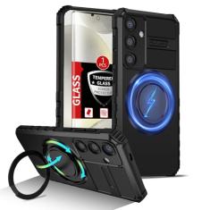 FRLMOOES Capa magnética para Samsung Galaxy S24 compatível com carregamento sem fio MagSafe, capa de telefone S24 com suporte, com protetor de tela, proteção resistente à prova de choque, resistente a