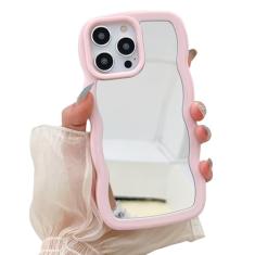 YTanazing Capa espelhada para iPhone 16 Pro Max, linda moldura ondulada encaracolada com espelho para mulheres, meninas, maquiagem, à prova de choque, capas protetoras de telefone para iPhone 16 Pro