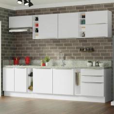 Armário de Cozinha Completa 300cm Branco Veludo Lux da Sabrina Madesa,