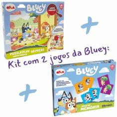 Kit 2 Jogos Bluey: Jogo Da Memória 24 Peças + Quebra Cabeça 60 Peças C