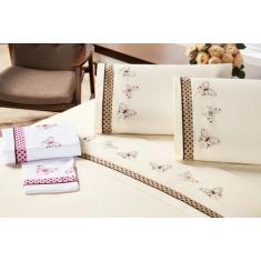 Jogo de cama naturale queen 4 pecas - poa bege/marrom - Enxovais Aquar