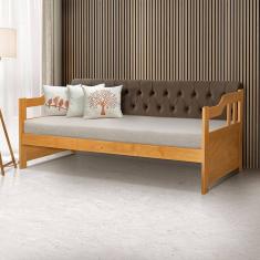 Sofá Cama Dublin Mona Estofado Capitonê Veludo Marrom Madeira - Imbuia