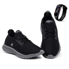 Tênis Masculino Esporte Enerzy Ascension + Relógio Digital, 41, Cinza,