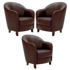 Kit 3 Poltronas Decorativas Sala de Estar Pés Madeira Kairós Couro Cho