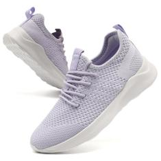 WOHHHW Tênis de caminhada feminino, casual, com cadarço, leve, sem cadarço, tênis de corrida sem cadarço, 01 Roxo claro, 35