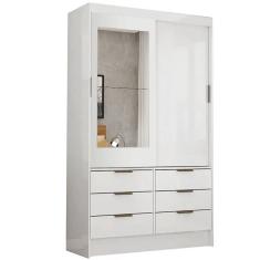 Guarda Roupa Sevilha Solteiro com Espelho 2 Portas 6 Gavetas Carioca Cor - Branco
