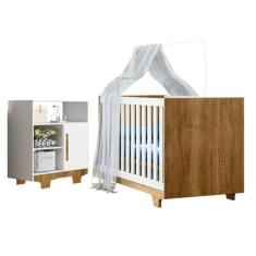 Quarto de Bebê com Berço Mini Cama 100% Mdf Life e Cômoda 100% Mdf 1 P