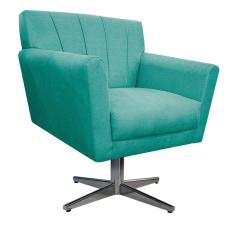 Poltrona Laura Base Giratória de Metal Suede Azul Tiffany