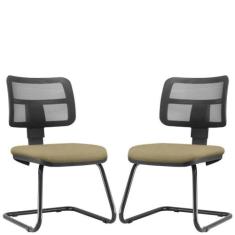 Kit 02 Cadeiras de Escritório Recepção Fixa Zip Suede Bege - Lyam Deco