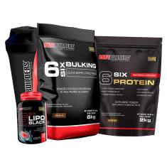 SUPER KIT 6 Six Bulking 6kg + 6 Six Whey Protein 2kg + 6 Six Lipo Black 120 caps + Coq - BB-Unissex