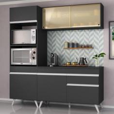 Armário de Cozinha Compacta 182cm Veneza Multimóveis V3695, Preto/Bran