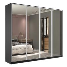 Guarda-Roupa Casal com Espelho Zermatt 100% MDF  4 Portas 6 Gavetas Preto