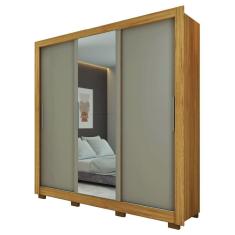 Guarda Roupas Casal com Espelho 3 Portas de Correr 2 Gavetas Vitória Buriti / Fendi Caemmum