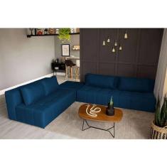 sofá modular 2 e 3 lugares com puff soho linho azul marinho