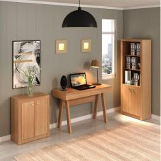 Conjunto Home Office 3 Peças 1 Escrivaninha com Estante e 1 Balcão Tecno Mobili Amendoa