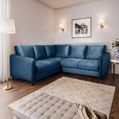 Sofá de Canto Orquídea 5 Lugares em Veludo CabeCasa MadeiraMadeira Azul