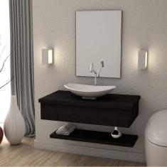 Bancada para Banheiro 80cm com Cuba Canoa L45 e Prateleira 805W Metrópole Compace Preto Onix