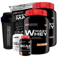 Kit 2 x Whey Protein Waxy Whey 900g + BCAA 4,5 100g + Creatina 100g + Waxy Maize 800g-Unissex