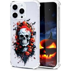 ExkatE Capa de telefone moderna de Halloween com estampa de morcego de abóbora para iPhone 15 Pro Max, capa de TPU transparente macia à prova de choque para meninos, meninas, adolescentes, homens e