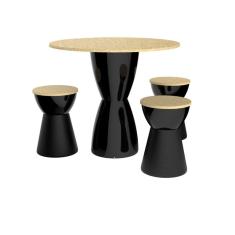 Conjunto Mesa Tampo de Pinus e 3 Banquetas Fit