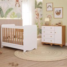 Quarto de Bebê Completo Berço Americano Ben 3 em 1 Cômoda 1 Porta 4 Gavetas 100% Mdf Junior