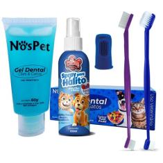 Escovas Spray e Gel Dental Kit Higienico para Cães E Gatos Petshop Nos