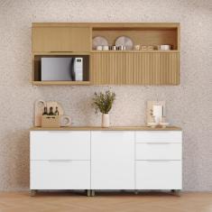 Cozinha Completa em MDF Nesher Marquesa com 4 Portas, 4 Gavetas e 4 Prateleiras - 200cm de largura