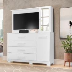 Cômoda 4 Gavetas 2 Portas Espelho Ilhabela Albatroz, Branco