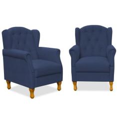 Kit 02 Poltronas Decorativas Para Sala de Estar Yara Suede Azul Marinh
