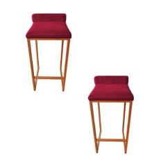 Kit 2 Banco Banqueta Cadeira Grécia Base Metal Bronze Veludo - Fina Mo