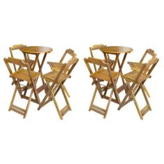Kit 2 Mesas Bistrô Dobraveis em Madeira Padrão com 4 Banquetas Altas -
