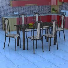 Conjunto de Mesa com 6 Cadeiras Granada Preto Listrado GR - Fabone