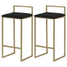 Kit 2 Banqueta Decorativa Selena Base Gold Veludo Preto G41 - Gran Bel