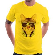 Camiseta Gato Headphone - Foca na Moda, Amarelo, GGG