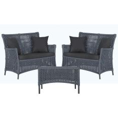 2 Sofá Área e Mesa Igapó Alumínio Pintura Preta Corda Náutica Estofado Impermeável Almofada 11 Trama