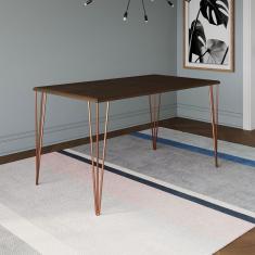 Mesa De Jantar Elen 140x80cm Tampo Amêndoa Com Base Cobre - Cor: Marrom
