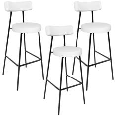 Kit 03 Banquetas Altas Bar Cozinha Sala De Jantar Estrutura Em Aço Milão L02 Facto Branco - Lyam Decor
