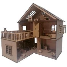 Casa Casinha para Boneca Polly Lol - com Varanda - 60 cm - Com Móveis 