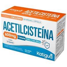KATIGUÁ Acetilcisteina Com Vitamina C D3 & Zinco Sem Sabor Katiguá 16 Cápsulas Rígidas • 16 Doses Branco