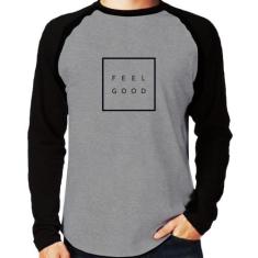 Camiseta Raglan Feel Good Manga Longa - Foca na Moda, Cinza, Preto, G