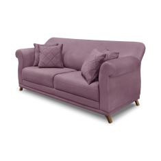 Sofá 3 Lugares Pé de Madeira Julieta 200 cm Veludo Uva S04 - D'Rossi