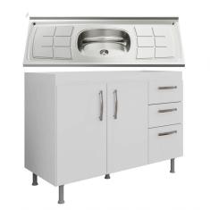 Balcão Gabinete Nathan E Pia Inox 120Cm 2 Portas - Nathy Móveis Branco