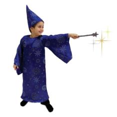 Fantasia De Mago Merlin Azul Infantil Com Túnica E Chapéu - Masquerade