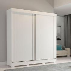 Guarda Roupa Solteiro em MDF 2 Portas de Correr 3 Gavetas Internas e 8 Pés Ilhéus Panan Móveis Branco