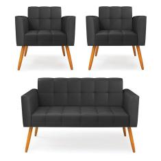 Kit 1 Sofá Namoradeira e 2 Poltronas Elisa Corino Pés Palito Castanho - D`Rossi