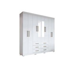 Guarda Roupa 8 Portas E 6 Gavetas C/ Espelho E Pés Liverpool Branco - Santos Andirá