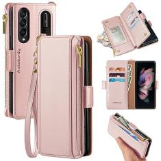 Antsturdy Capa carteira feminina compatível com Samsung Galaxy Z Fold 3 5G com 【S Pen Holder】 Capa de telefone com alça de couro PU com bloqueio de RFID Flip Folio Cover Slots de crédito masculina,