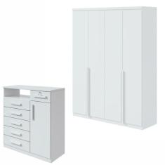 Conjunto de Guarda-Roupa Alonzo e Cômoda Da Vinci com Nicho Branco