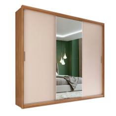Guarda-Roupa Casal com Espelho Dalila Flex 3 Portas 4 Gavetas Amêndola e Off White